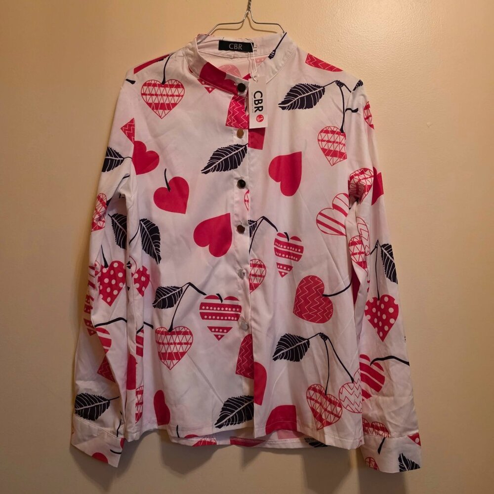 CBR Hearts Long Sleeve Button Down Dress Shirt L